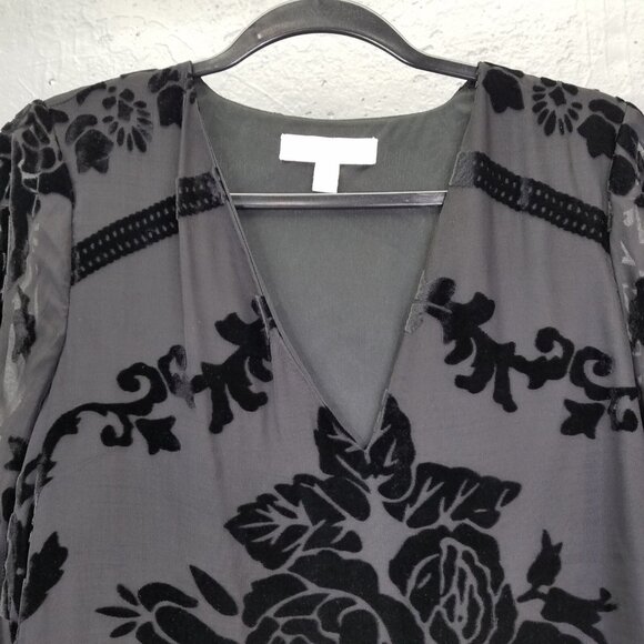 STARING AT STARS Mini Dress Sm Black Velvet Burnout Floral Sheer Net Lined Roses - Picture 2 of 13